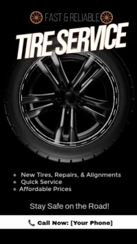 Black Illustrative Tire Service Instagram Reel template