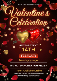 Black Illustrative Valentine's Celebration A6 template