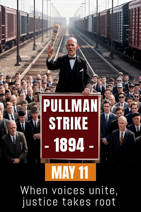 Black Illustrative white Pullman strike Poster template