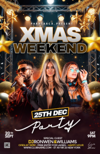 Black Illustrative Xmas Weekend Party Flyer With Dj Night And Live Music Event Design Half Page Wide template