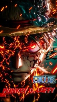 Black Ilustratif One Piece Monkey D. Luffy Tampilan Digital (9:16) template