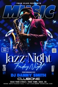 Black Jazz Music Night Video Flyer Poster template