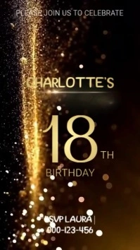 Black Joyful 18th Birthday Invitation Templat Digital Display (9:16) template