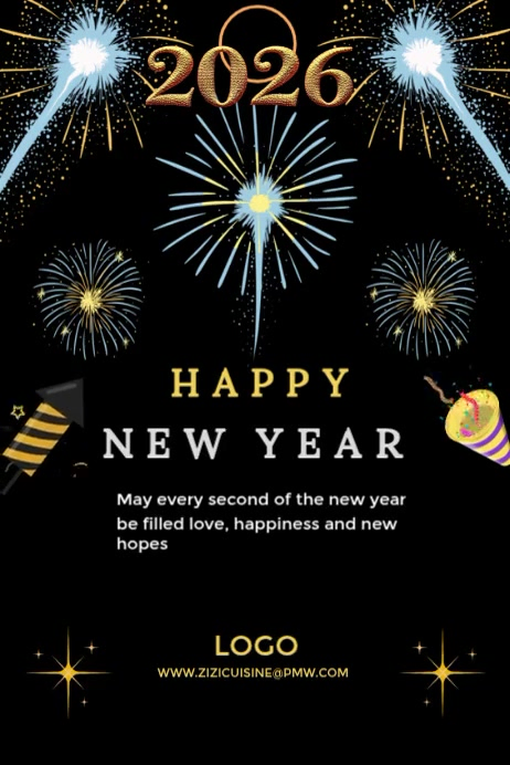 Black Joyful 2026 Happy New Year Poster Template | PosterMyWall