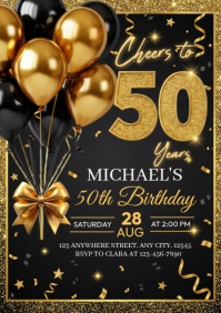 Black Joyful 50th Birthday Invitation A4 template