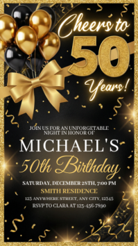 Black Joyful 50th Birthday Invitation Instagram Story template