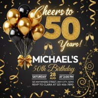 Black Joyful 50th Birthday Invitation Instagram Post template