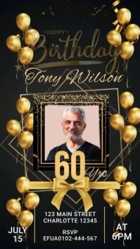 Black Joyful 60th Adult Birthday Anniversary Digital Display (9:16) template