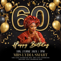 Black Joyful 60th Birthday Celebration Square Video Quadrato (1:1) template