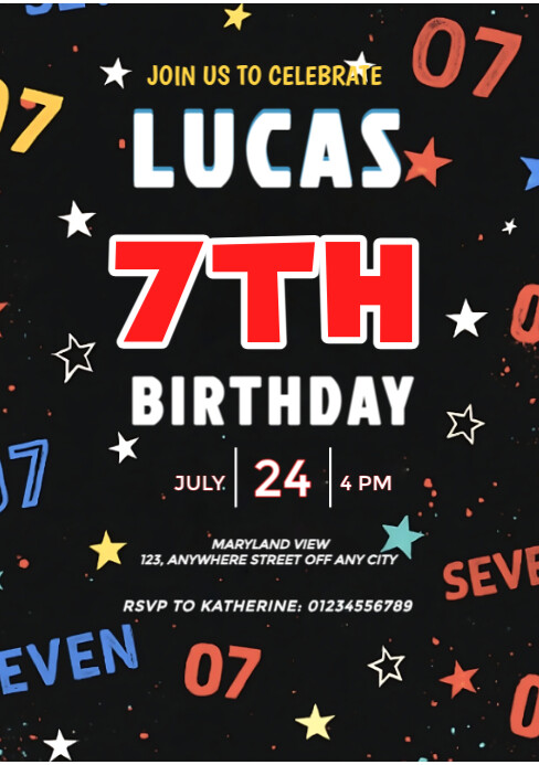 Copy of Black Joyful 7th Birthday Flyer A5 | PosterMyWall