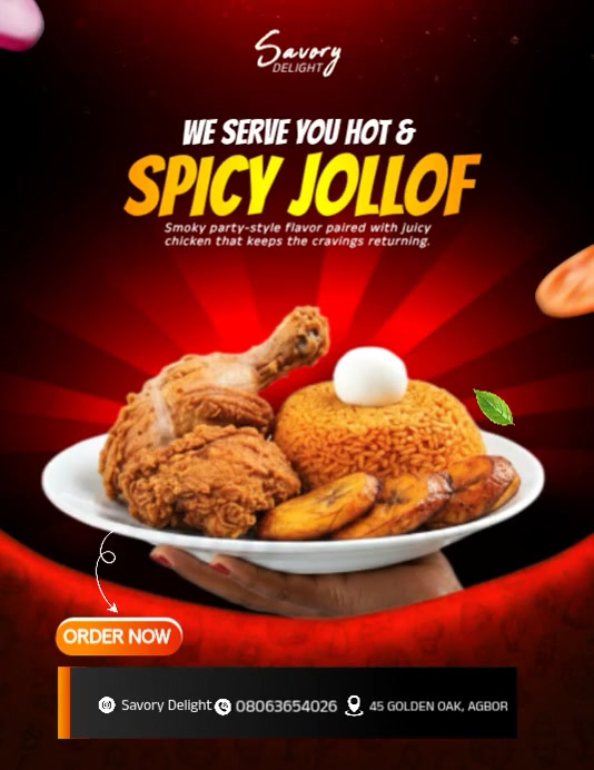 Spicy Jollof And Chicken Flyers Template | PosterMyWall