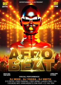 Black Joyful Afro Beatd Saturday Night Party Flyer A6 template