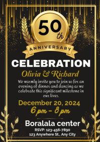 Black Joyful Anniversary Invitation A4 template