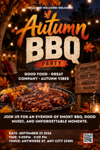 Black Autumn BBQ Party Poster Template