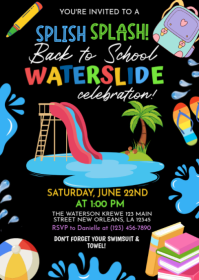 Черный Back to School Waterslide Celebration A6 Template