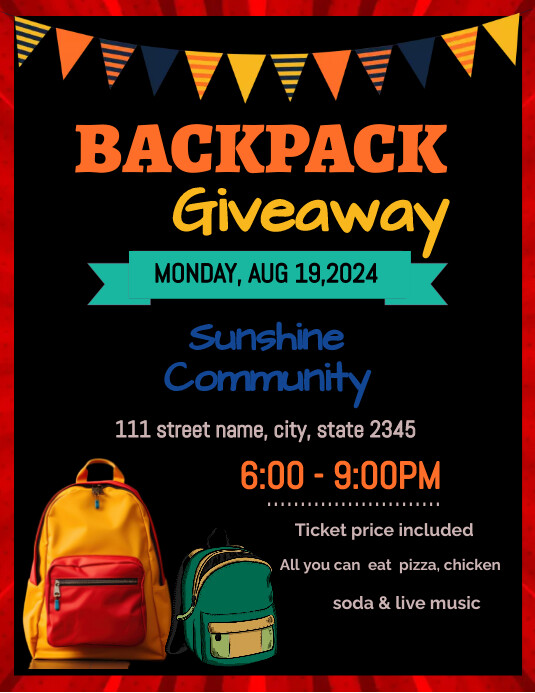 Black Joyful Backpack Giveaway Flyer Poster F Template PosterMyWall Black Joyful Backpack Giveaway Flyer Poster F Template PosterMyWall