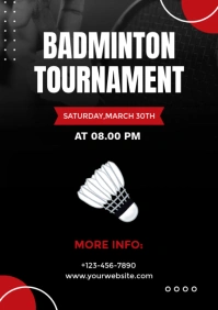 Black Joyful Badminton Tournament A2 template