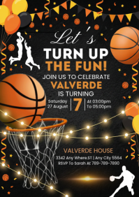 Black Joyful Basketball Birthday Flyer A4 template