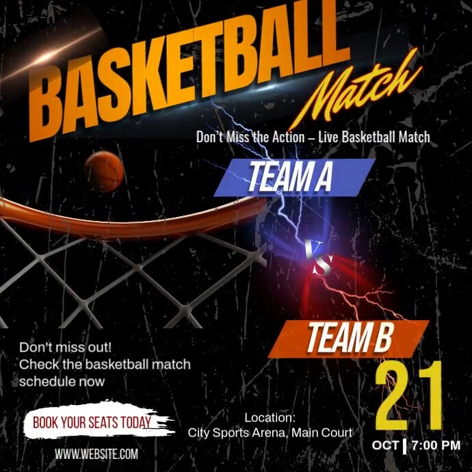 Black Joyful Basketball Match Instagram Post template
