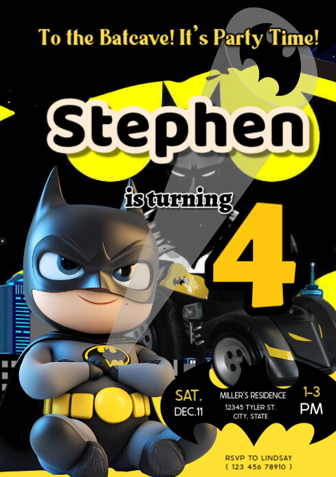 Black Joyful Batman Birthday A4 template