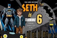 Black Batman Birthday Invitation Banner 4' × 6' Template