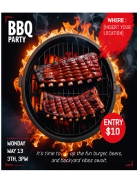Black Joyful Bbq Party Flyer Template – Grilled Ribs Backyard Cookout Poster For Summer Events Insta Instagram Portrait