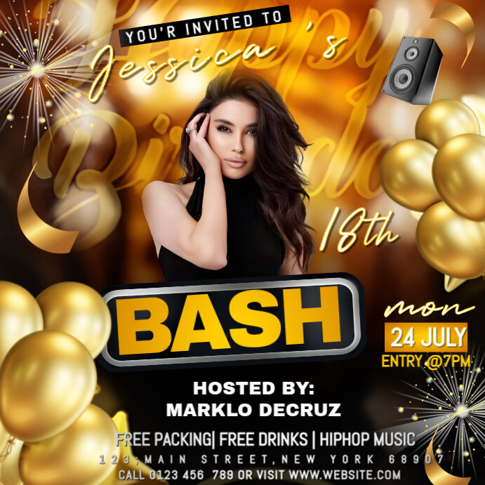 Black Joyful Birthday Bash Instagram Post Template | PosterMyWall