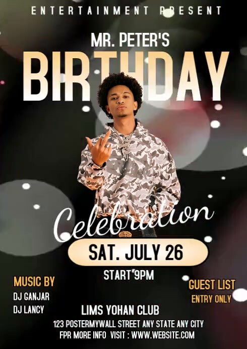 Black Joyful Birthday Celebration/ Birthday Flyer  A6 template