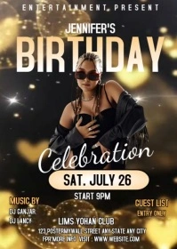 Black Joyful Birthday Flyer  A6 template