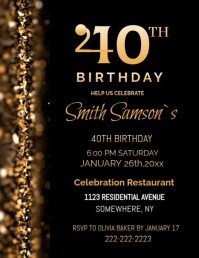 Black 40th Birthday Celebration Folder Template