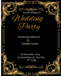Black Joyful Black And Gold Elegant Wedding Party Invitation Instagram Portrait template