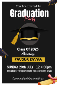 Black Joyful Black And White Simple Graduation Invitation Poster template