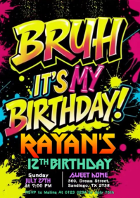 Black Joyful Bruh It's My Birthday Invitation A2 template