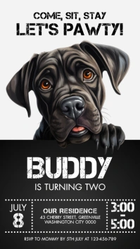 Black Joyful Cane Corso Birthday Invitation I Instagram-verhaal template