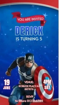Black Joyful Captain American Birthday Party Invite Digital Display (9:16) template