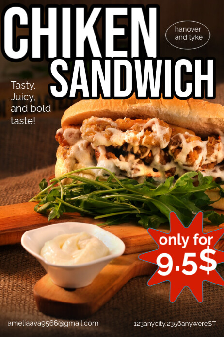 Black Joyful Chicken Sandwich  Poster template