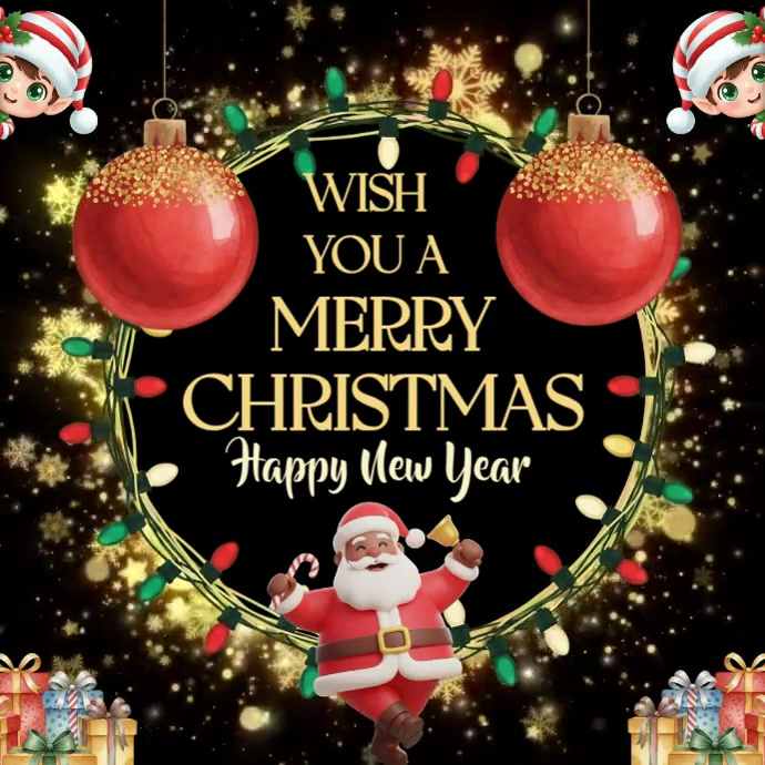 Plantilla de Black Joyful Christmas And New Year Wishes Instagram Post ...