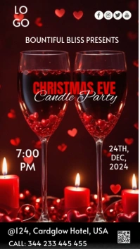 Black Joyful Christmas Eve Candle Party  Digital Display (9:16) template