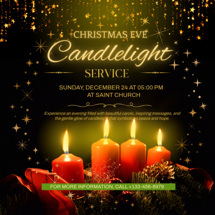 Black Joyful Christmas Eve Candlelight Instagram Post Template ...