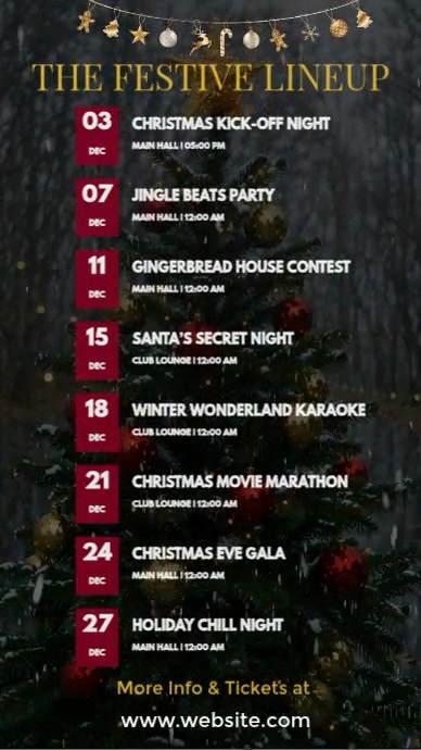 Black Joyful Christmas Events Schedule Poster | Festive December Party Lineup Template Instagram Ree