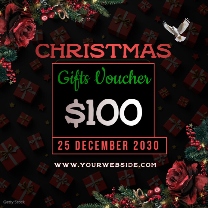 Black Joyful Christmas Gift Voucher Instagram Post Template | PosterMyWall
