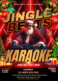 Black Joyful Christmas Karaoke Night Party Flyer A6 template