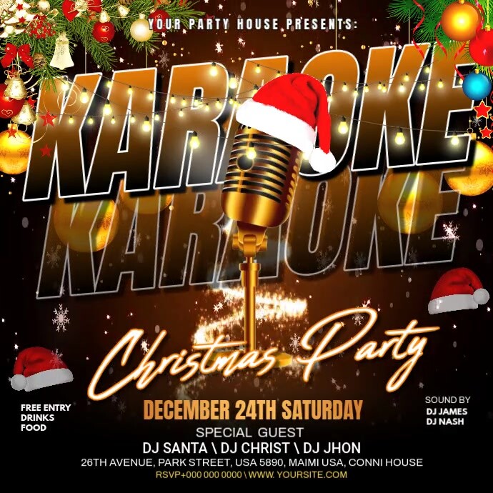 Black Joyful Christmas Karaoke Night Party Video Flyer Instagram Post Instagram-opslag template