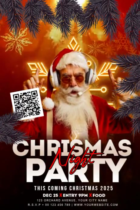 Black Joyful Christmas Night Party Poster Template | PosterMyWall