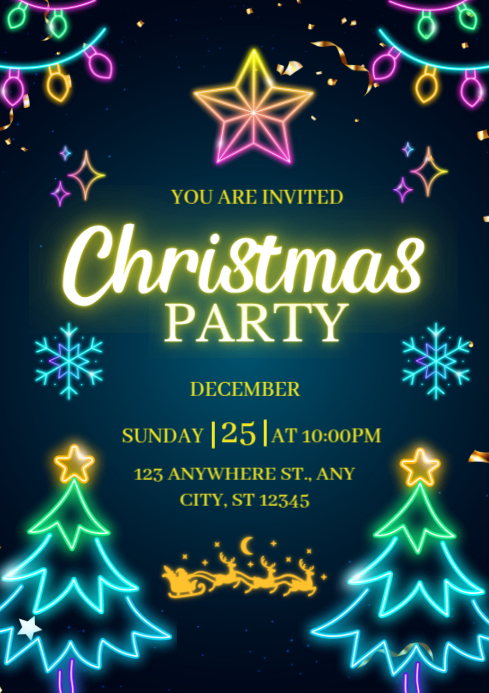 Black Joyful Christmas Party A4 Template | PosterMyWall