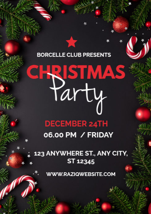 Plantilla de Black Joyful Christmas Party A4 | PosterMyWall
