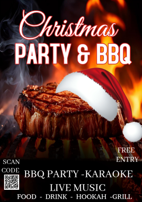 Black Christmas Party & Bbq A4 Template | PosterMyWall