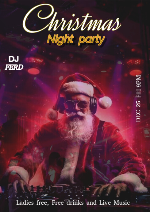 Black Christmas Night Party A4 Template | PosterMyWall