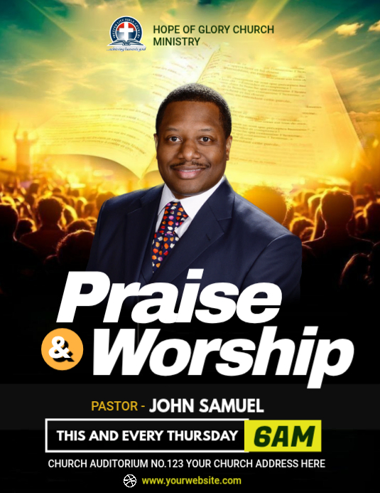 Black Joyful Church Praise And Worship Service Flyer Template ...