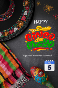 Zwart Cinco de Mayo Celebration Ishidi elingu 4' × 6' Template